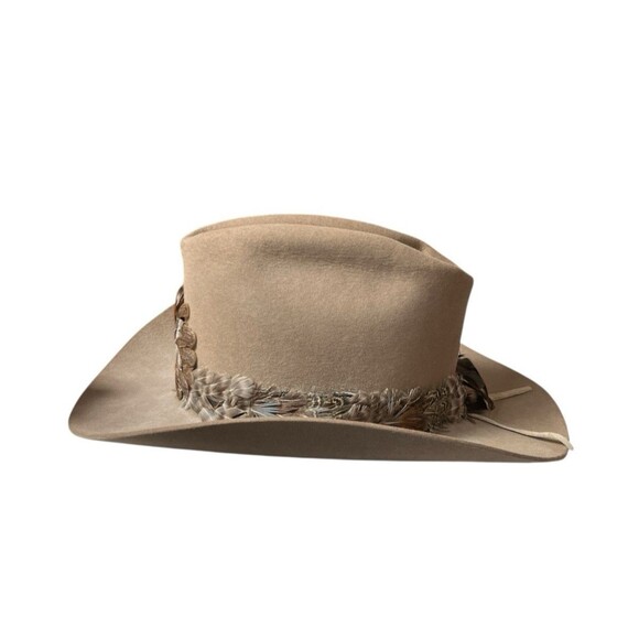 Vintage John B Stetson 3X Beaver XXX Cowboy Hat Beige w/ Feather Size 6-7/8 - Picture 6 of 11